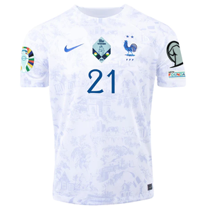 Nike France Lucas Hernandez Away Jersey w/ Nations League Champion Patch + Euro Qualifying Patches 22/23 (White)