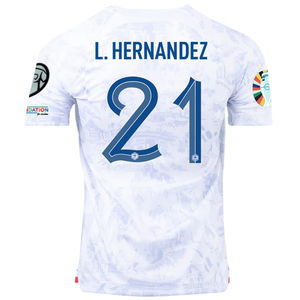 Nike France Lucas Hernandez Away Jersey w/ Nations League Champion Patch + Euro Qualifying Patches 22/23 (White)