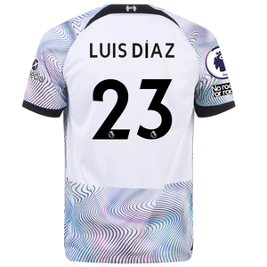 Nike Liverpool Luis Diaz Away Jersey w/ EPL + No Room For Racism Patches 22/23 (White/Black)