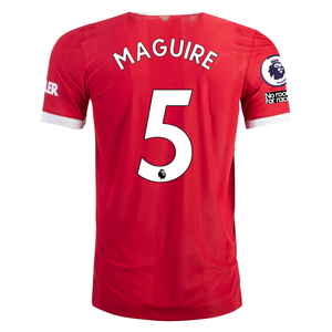adidas Authentic Manchester United Harry Maguire Home Jersey w/ EPL + No Room For Racism Patches 21/22 (Real Red/White)