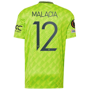 adidas Manchester United Tyrell Malacia Third Jersey w/ Europa League Patches 22/23 (Solar Slime)