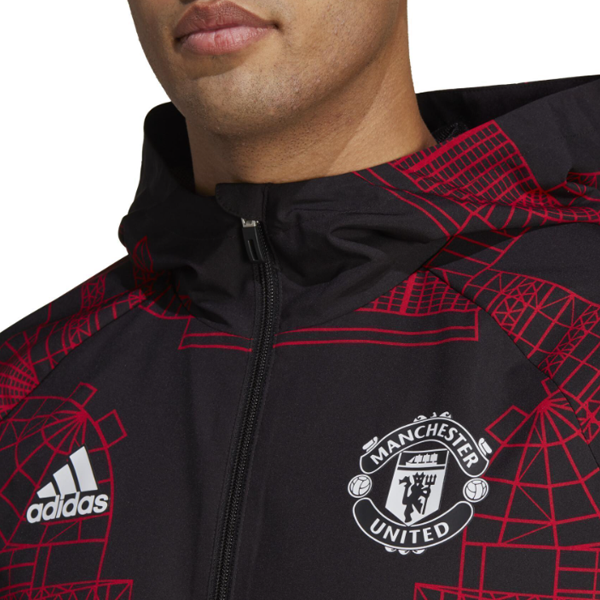 adidas Manchester United Graphic Windbreaker Jacket Black Red