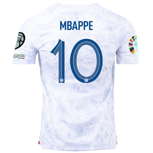 Nike France Kylian Mbappe Away Jersey w/ Nations League Champion Patch + Euro Qualifying Patches 22/23 (White)