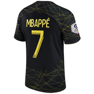 Nike Paris Saint-Germain Kylian Mbappe Fourth Jersey + League 1 Patch 22/23 (Black/Tour Yellow)