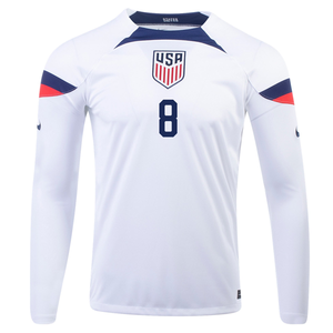 Nike Estados Unidos Weston Mckennie Home Camiseta de manga larga 22/23 (Blanco/Azul)