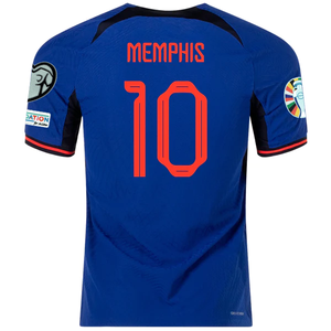 Nike Netherlands Memphis Depay Match Authentic Away Jersey w/ Euro Qualifying Patches 22/23 (Deep Royal/Habanero Red)