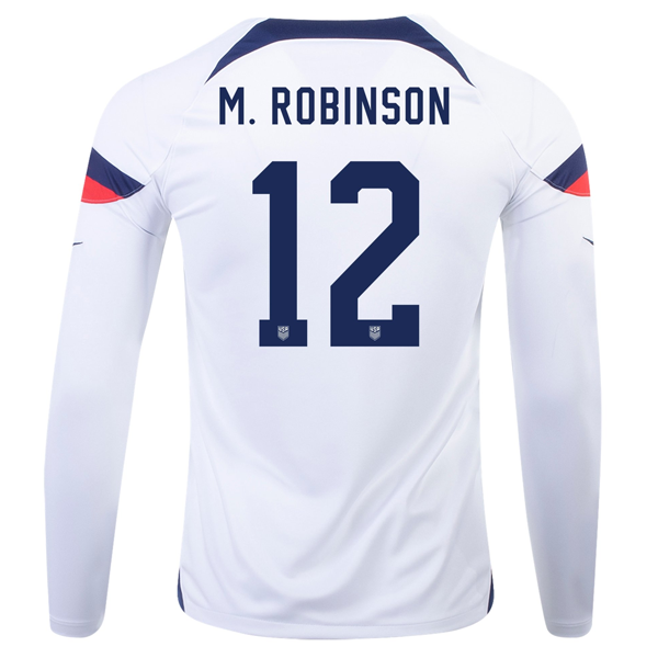 Nike Estados Unidos Miles Robinson Home Camiseta de manga larga 22/23 (Blanco/Azul)