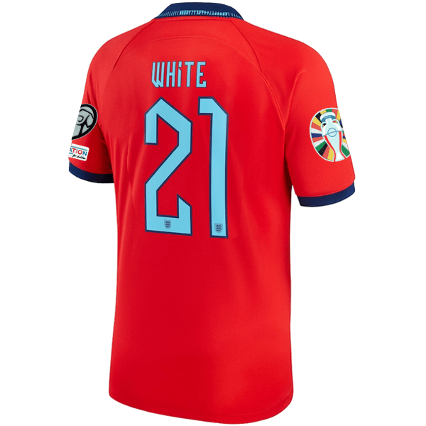Nike England Ben White Away Jersey 22/23 w/ Euro Qualifier Patches (Challenge Red/Blue Void) | SoccerWearhouse