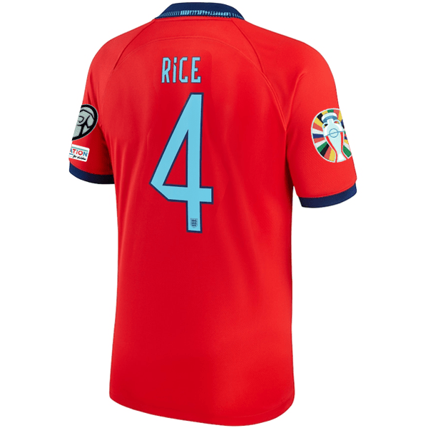 Nike England Declan Rice Away Jersey 22/23 w/ Euro Qualifier Patches (Challenge Red/Blue Void) | SoccerWearhouse