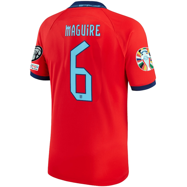 Nike England Harry Maguire Away Jersey 22/23 w/ Euro Qualifier Patches (Challenge Red/Blue Void) | SoccerWearhouse