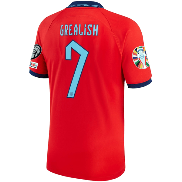 Nike England Jack Grealish Away Jersey 22/23 w/ Euro Qualifier Patches (Challenge Red/Blue Void) | SoccerWearhouse