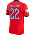 Nike Inglaterra Away Jersey 22/23 con parches de la Copa Mundial 2022 (Challenge Red/Blue Void)
