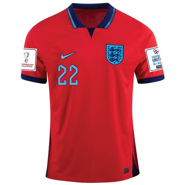 Nike England Jude Bellingham Away Jersey 22/23 w/ World Cup 2022 Patches (Challenge Red/Blue Void) | SoccerWearhouse
