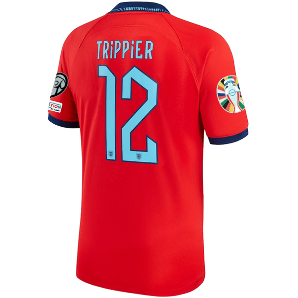 Nike England Kieran Trippier Away Jersey 22/23 w/ Euro Qualifier Patches (Challenge Red/Blue Void) | SoccerWearhouse
