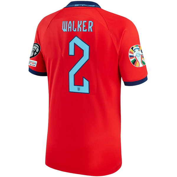 Nike England Kyle Walker Away Jersey 22/23 w/ Euro Qualifier Patches (Challenge Red/Blue Void) | SoccerWearhouse
