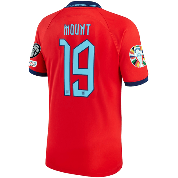 Nike England Mason Mount Away Jersey 22/23 w/ Euro Qualifier Patches (Challenge Red/Blue Void) | SoccerWearhouse