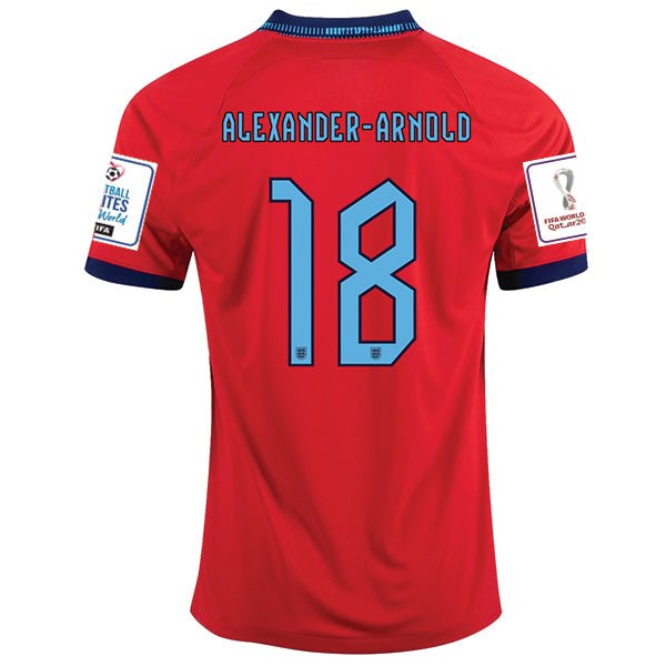 Nike England Trent Alexander-Arnold Away Jersey 22/23 w/ World Cup 2022 Patches (Challenge Red/Blue Void) | SoccerWearhouse
