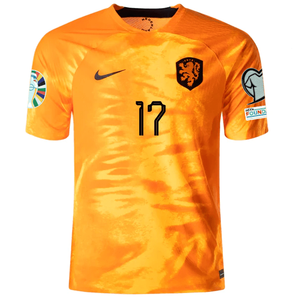 Nike Netherlands Daley Blind Home Match Authentic Jersey w/ Euro Qualifying Patches 22/23 (Laser Orange/Black) | SoccerWearhouse