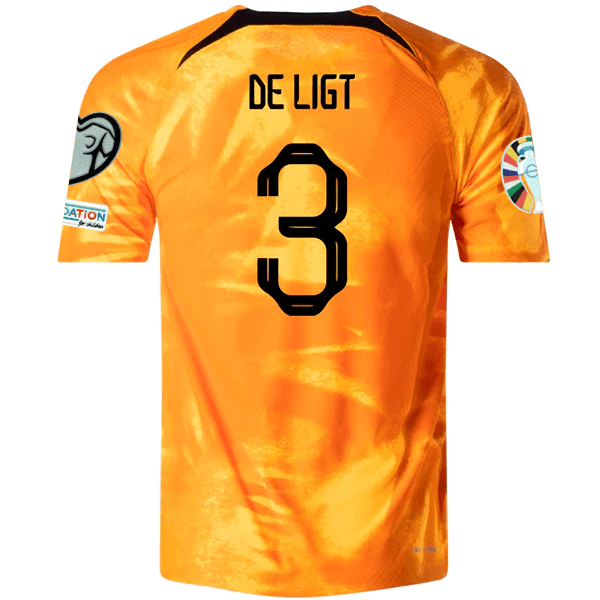 Nike Netherlands De Ligt Home Match Authentic Jersey w/ Euro Qualifying Patches 22/23 (Laser Orange/Black) | SoccerWearhouse