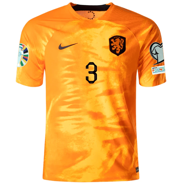Nike Netherlands De Ligt Home Match Authentic Jersey w/ Euro Qualifying Patches 22/23 (Laser Orange/Black) | SoccerWearhouse