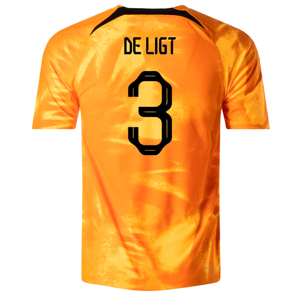 Nike Netherlands De Ligt Match Authentic Home Jersey 22/23 (Laser Orange/Black) | SoccerWearhouse