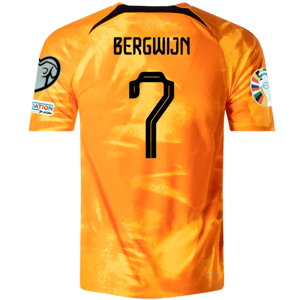 Nike Netherlands Steven Bergwijn Home Match Authentic Jersey w/ Euro Qualifying Patches 22/23 (Laser Orange/Black) | SoccerWearhouse
