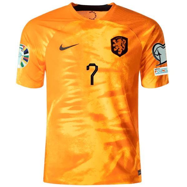 Nike Netherlands Steven Bergwijn Home Match Authentic Jersey w/ Euro Qualifying Patches 22/23 (Laser Orange/Black) | SoccerWearhouse
