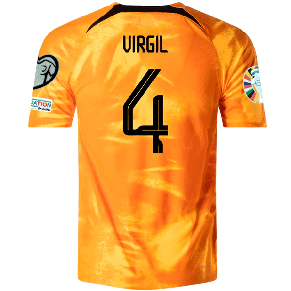 Nike Netherlands Virgil Van Dijk Home Match Authentic Jersey w/ Euro Qualifying Patches 22/23 (Laser Orange/Black) | SoccerWearhouse
