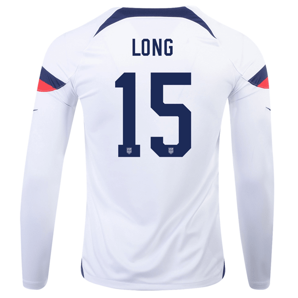 Nike United States Aaron Long Home Long Sleeve Jersey 22/23 (White/Loyal Blue) | SoccerWearhouse