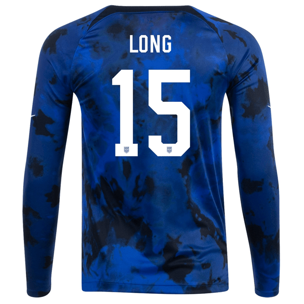 Nike United States Aaron Long Long Sleeve Away Jersey 22/23 (Bright Blue/White) | SoccerWearhouse