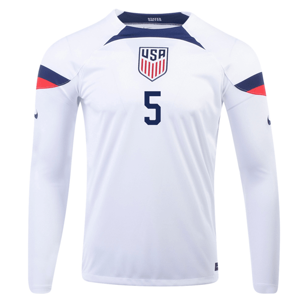 Nike United States Antonee Robinson Home Long Sleeve Jersey 22/23 (White/Loyal Blue) | SoccerWearhouse