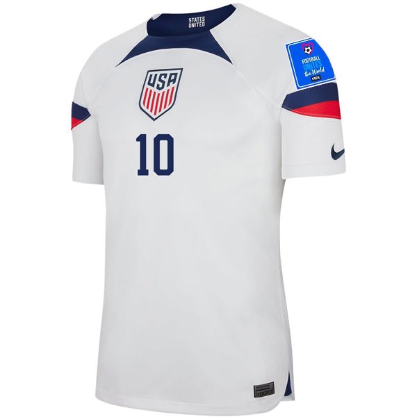 Nike United States Authentic Match Christian Pulisic Home Jersey 22/23 w/ World Cup 2022 Patches (White/Loyal Blue) | SoccerWearhouse