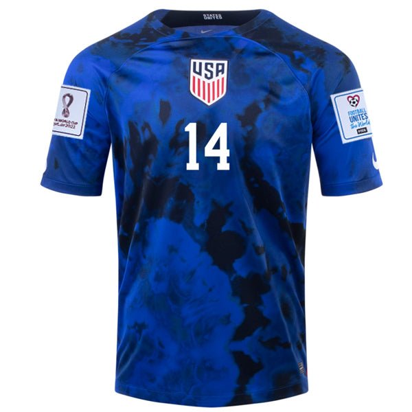 Nike United States Away Luca De La Torre Jersey 22/23 w/ World Cup 2022 Patches (Bright Blue/White) | SoccerWearhouse