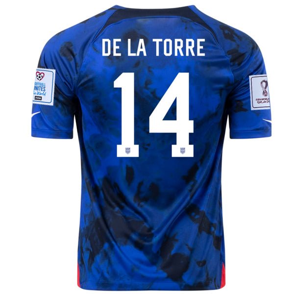 Nike United States Away Luca De La Torre Jersey 22/23 w/ World Cup 2022 Patches (Bright Blue/White) | SoccerWearhouse
