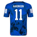 Nike Estados Unidos Brendan Aaronson Authentic Match Away Jersey 22/23 con parches de la Copa Mundial 2022 (Azul brillante/Blanco) 