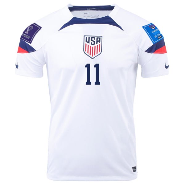 Nike United States Brenden Aaronson Home Jersey 22/23 w/ World Cup 2022 Patches (White/Loyal Blue) | SoccerWearhouse