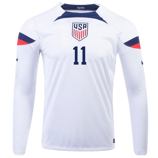 Nike United States Brenden Aaronson Home Long Sleeve Jersey 22/23 (White/Loyal Blue) | SoccerWearhouse