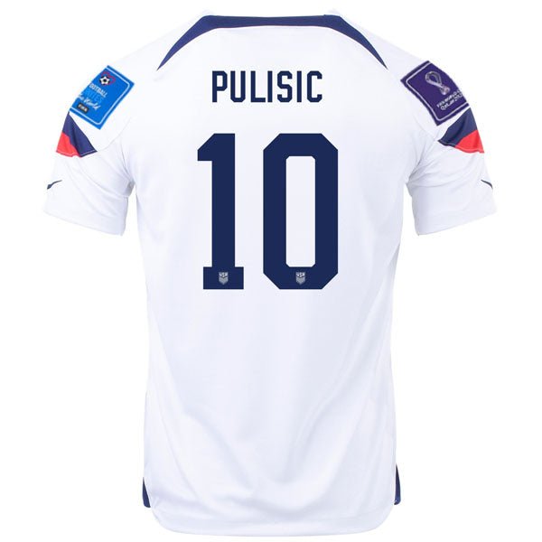 Nike United States Christian Pulisic Home Jersey 22/23 w/ World Cup 2022 Patches (White/Loyal Blue) | SoccerWearhouse