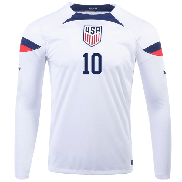 Nike United States Christian Pulisic Home Long Sleeve Jersey 22/23 (White/Loyal Blue) | SoccerWearhouse