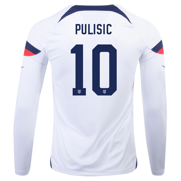 Nike United States Christian Pulisic Home Long Sleeve Jersey 22/23 (White/Loyal Blue) | SoccerWearhouse