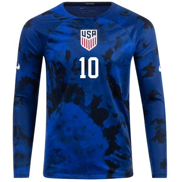 Nike United States Christian Pulisic Long Sleeve Away Jersey 22/23 (Bright Blue/White) | SoccerWearhouse