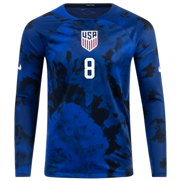Nike United States Cristian Roldan Long Sleeve Away Jersey 22/23 (Bright Blue/White) | SoccerWearhouse