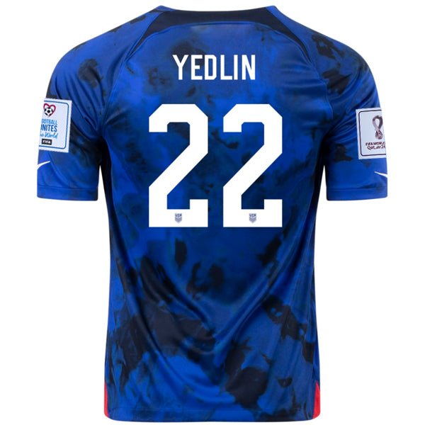 Nike United States Deandre Yedlin Away Jersey 22/23 w/ World Cup 2022 Patches (Bright Blue/White) | SoccerWearhouse