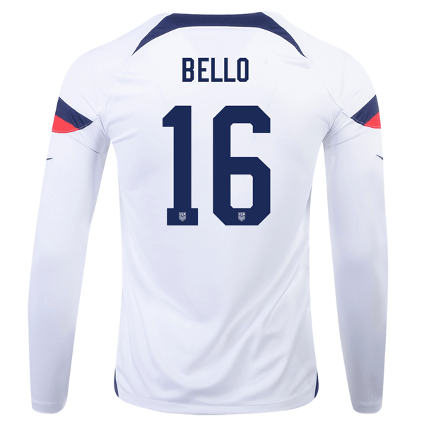 Nike United States George Bello Home Long Sleeve Jersey 22/23 (White/Loyal Blue) | SoccerWearhouse