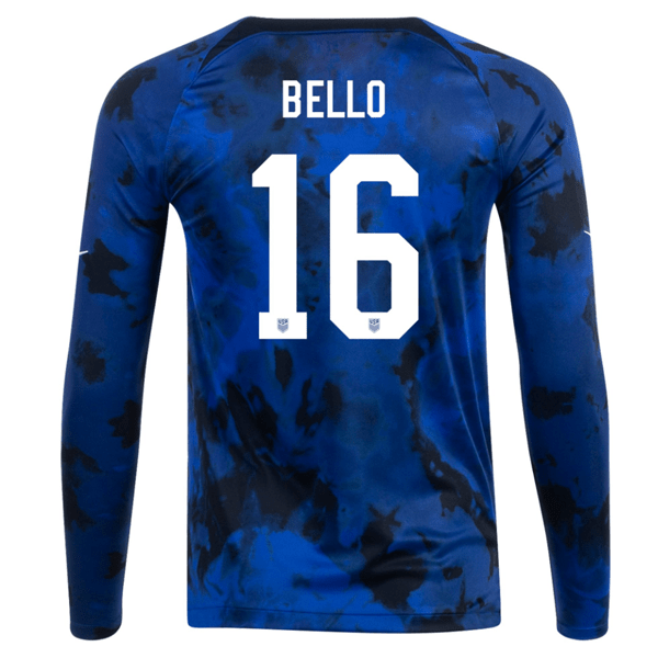 Nike United States George Bello Long Sleeve Away Jersey 22/23 (Bright Blue/White) | SoccerWearhouse