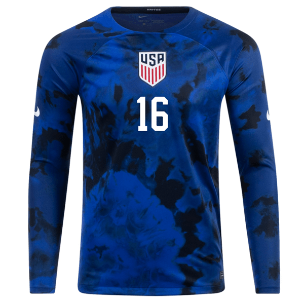 Nike United States George Bello Long Sleeve Away Jersey 22/23 (Bright Blue/White) | SoccerWearhouse