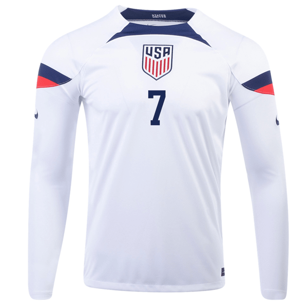 Nike United States Gio Reyna Home Long Sleeve Jersey 22/23 (White/Loyal Blue) | SoccerWearhouse