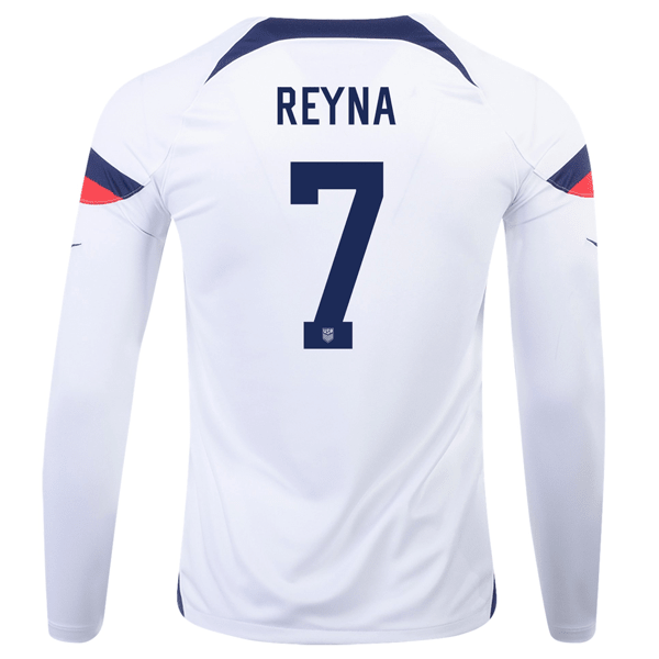 Nike United States Gio Reyna Home Long Sleeve Jersey 22/23 (White/Loyal Blue) | SoccerWearhouse