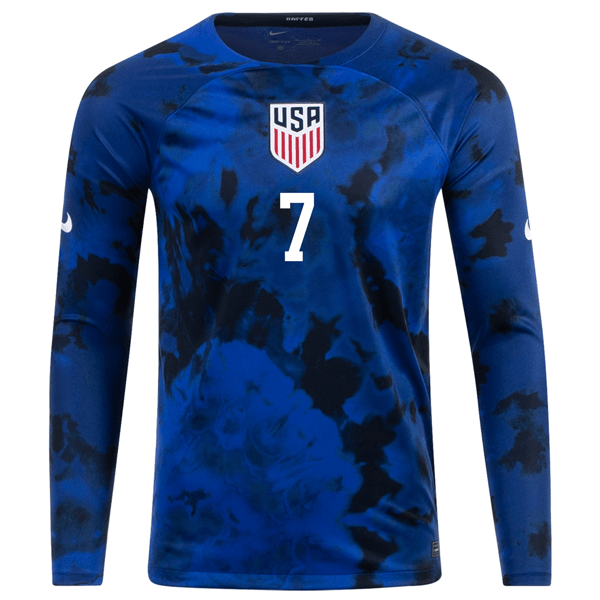 Nike United States Gio Reyna Long Sleeve Away Jersey 22/23 (Bright Blue/White) | SoccerWearhouse