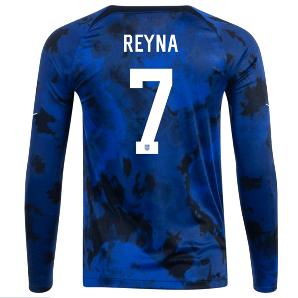 Nike United States Gio Reyna Long Sleeve Away Jersey 22/23 (Bright Blue/White) | SoccerWearhouse